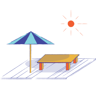Terrasse avec parasol
